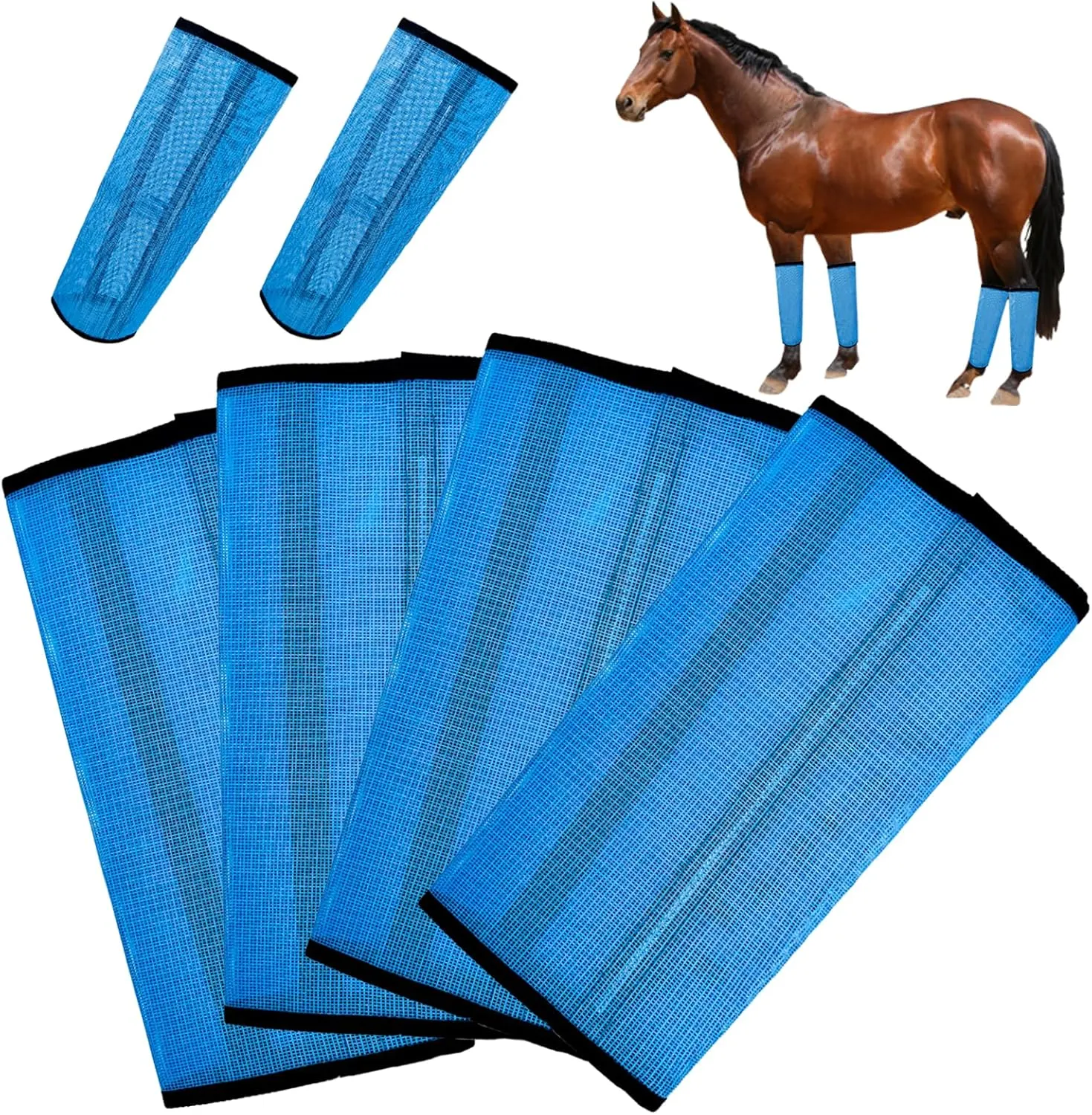 4 Pcs Fly Boots for Horses Mesh Horse Fly Boots Pony Fly Boots Preventing Flies and Mosquitoes Bites Protect Horses Leggings Breathable Soft and Comfortable Horse Supplies (Blue)