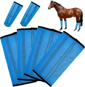 4 Pcs Fly Boots for Horses Mesh Horse Fly Boots Pony Fly Boots Preventing Flies and Mosquitoes Bites Protect Horses Leggings Breathable Soft and Comfortable Horse Supplies (Blue)