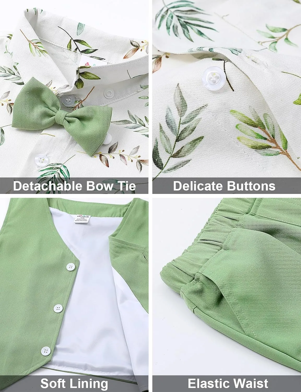 A&J DESIGN 4pcs Baby & Toddler Boy Print Suit Set for 12 Months - 5T, Shirt & Pants & Vest & Bow Tie