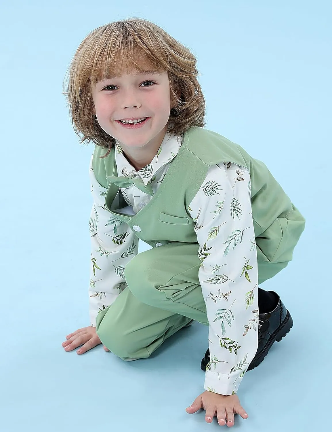 A&J DESIGN 4pcs Baby & Toddler Boy Print Suit Set for 12 Months - 5T, Shirt & Pants & Vest & Bow Tie