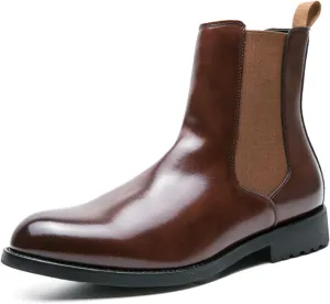 ADMLZQQ Men's Chelsea Boots Leather Retro Brogue Chukka Ankle Boots Elastic Classic Casual Dress Boots for Men