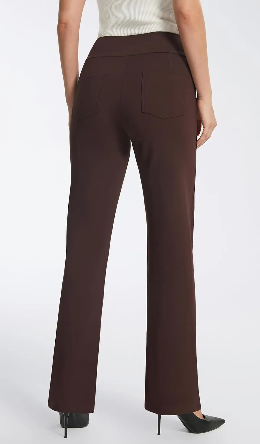 AFITNE Fleece Lined Dress Pants for Women with Pockets High Waist Stretchy Yoga Work Pants for Cold Weather