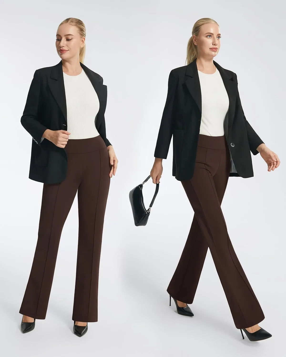 AFITNE Fleece Lined Dress Pants for Women with Pockets High Waist Stretchy Yoga Work Pants for Cold Weather