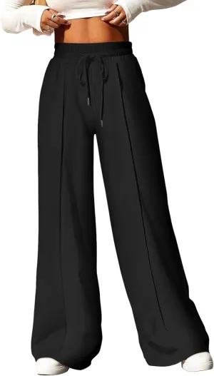 Aleumdr Women's High Waisted Drawstring Waist Wide Leg Sweatpants with Pockets Casual Loose Yoga Pants