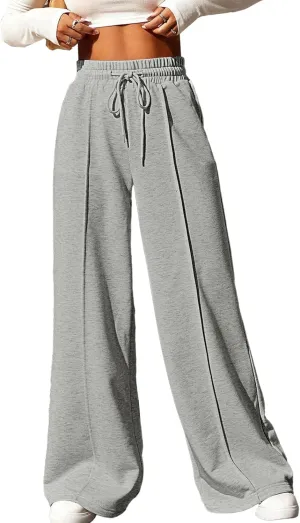 Aleumdr Women's High Waisted Drawstring Waist Wide Leg Sweatpants with Pockets Casual Loose Yoga Pants