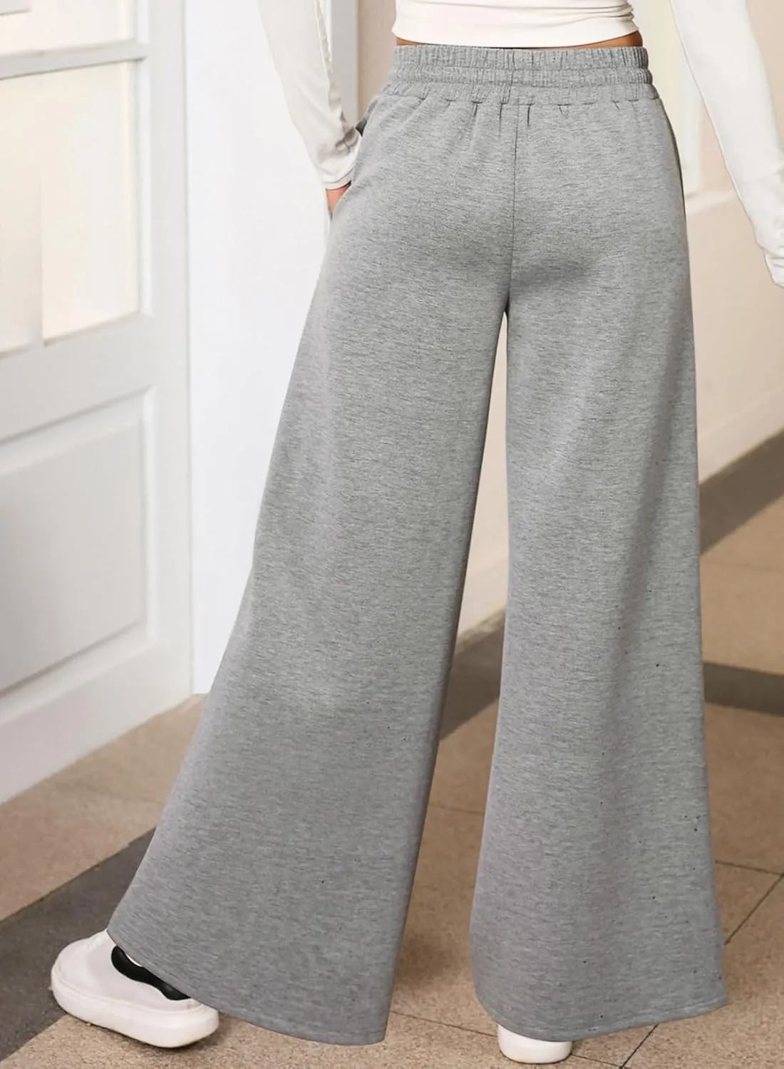 Aleumdr Women's High Waisted Drawstring Waist Wide Leg Sweatpants with Pockets Casual Loose Yoga Pants