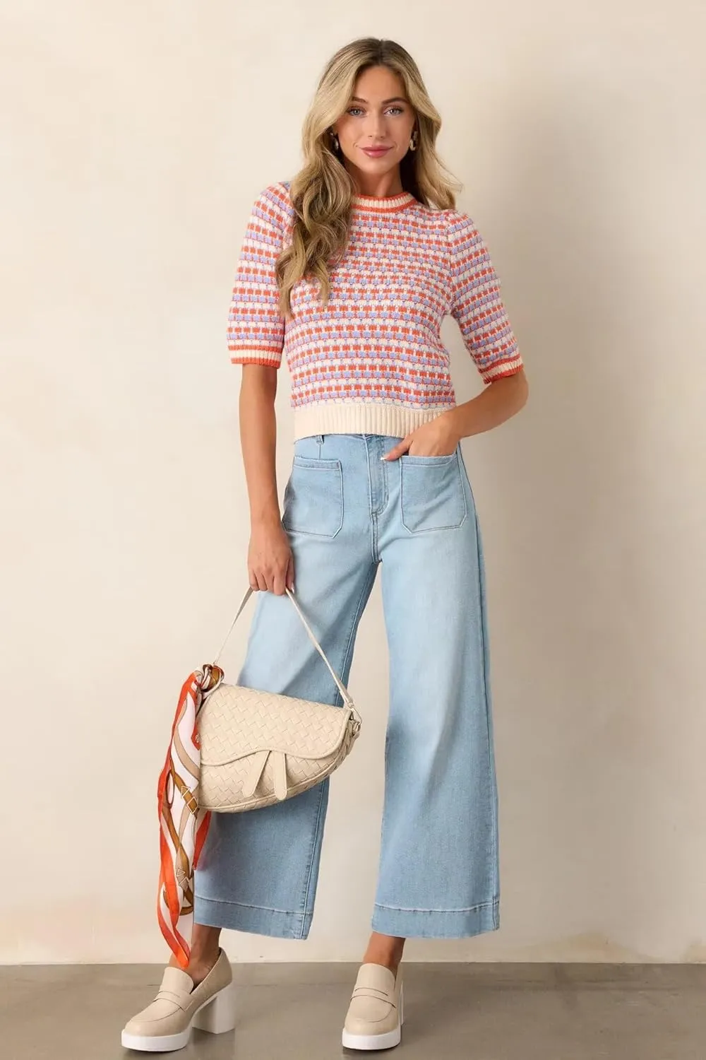 Allimy Women's High Waisted Cropped Wide Leg Jeans Stretchy Loose Denim Pants with Front Patch Pockets