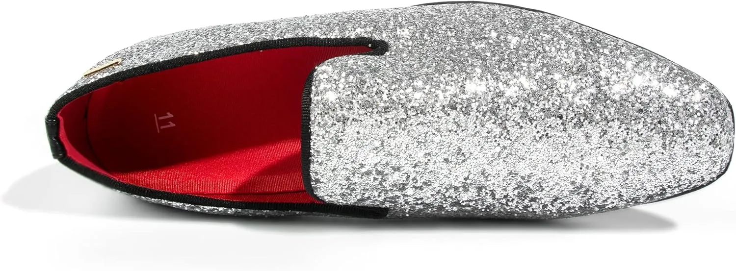 ALLY UNION MAKE FORCE Mens Glitter Loafers Dress Slip on Party Wedding Penny Smoking Sparkly Shoes