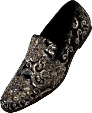 Amali Fabian, Men's Slippers - Mens Loafers - Slip On Shoes -Sequin Shoes, Embroidered Smoking Slipper, Fashion, Designer - Mens Dress Shoes