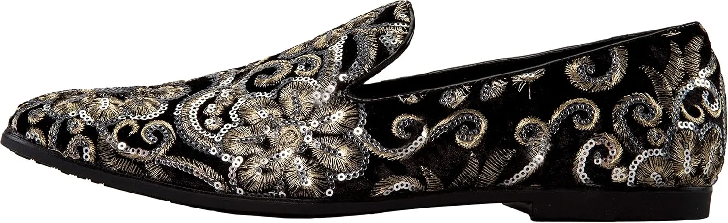 Amali Fabian, Men's Slippers - Mens Loafers - Slip On Shoes -Sequin Shoes, Embroidered Smoking Slipper, Fashion, Designer - Mens Dress Shoes