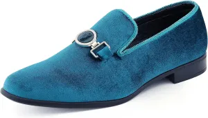 Amali Velvet Slip-On Dress Loafers for Men with Lion Head Piece, Men's Formal Smoking Tuxedo Slippers, Loafer Shoes with Metal Chain Detail