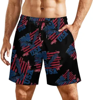 American Flag USA Eagle Men's Swim Trunks Quick Dry Board Shorts Swimwear Beach Shorts with Compression Liner