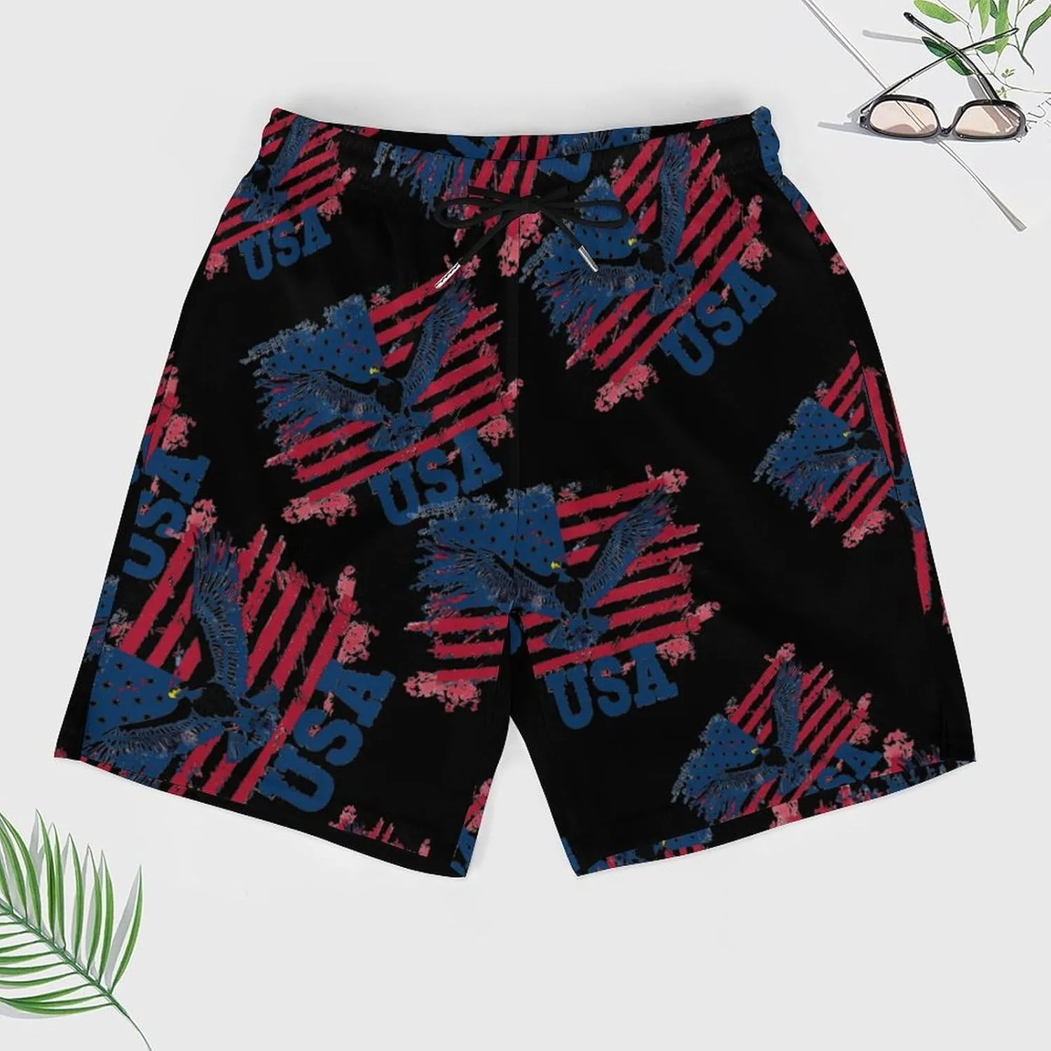 American Flag USA Eagle Men's Swim Trunks Quick Dry Board Shorts Swimwear Beach Shorts with Compression Liner