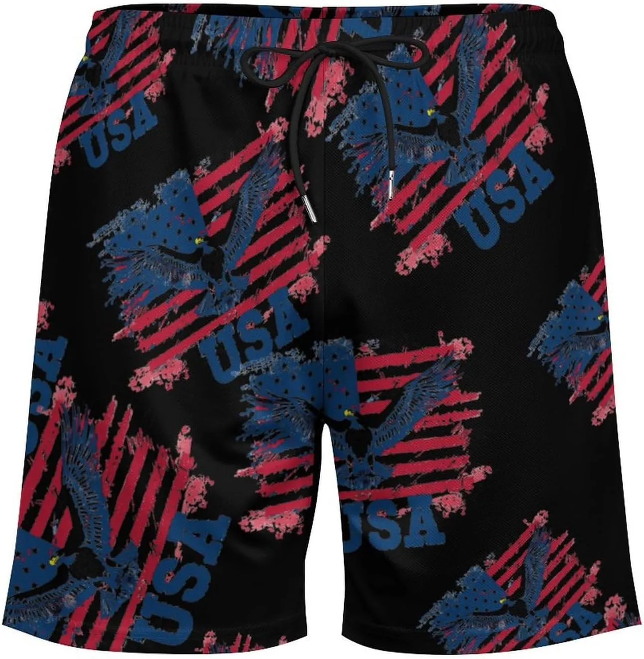 American Flag USA Eagle Men's Swim Trunks Quick Dry Board Shorts Swimwear Beach Shorts with Compression Liner
