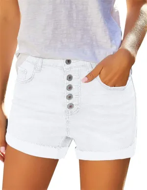 Angerella Denim Shorts for Women Mid Rise Ripped Jean Shorts Stretchy Folded Hem Hot Short Jeans