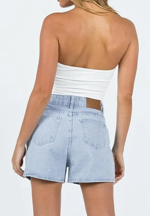 Angerella Denim Shorts for Women Mid Rise Ripped Jean Shorts Stretchy Folded Hem Hot Short Jeans