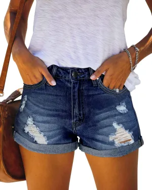 Angerella Denim Shorts for Women Mid Rise Ripped Jean Shorts Stretchy Folded Hem Hot Short Jeans