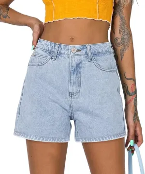 Angerella Denim Shorts for Women Mid Rise Ripped Jean Shorts Stretchy Folded Hem Hot Short Jeans