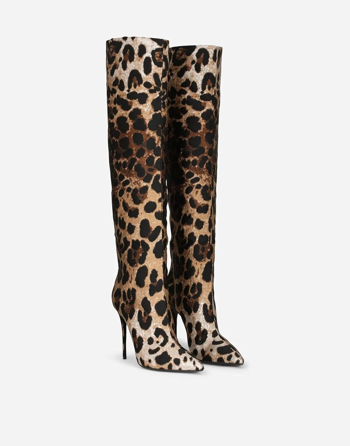 Animal Print Boots for Women Pointed Toe Knee High Boots Wide Calf High Heel Sexy Fashion Tall Boots