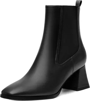 Ankle Boots for Women，Fashionable Soft Elastic Ankle Boots，Square Toe Chunky Mid Heel Women's Ankle Booties