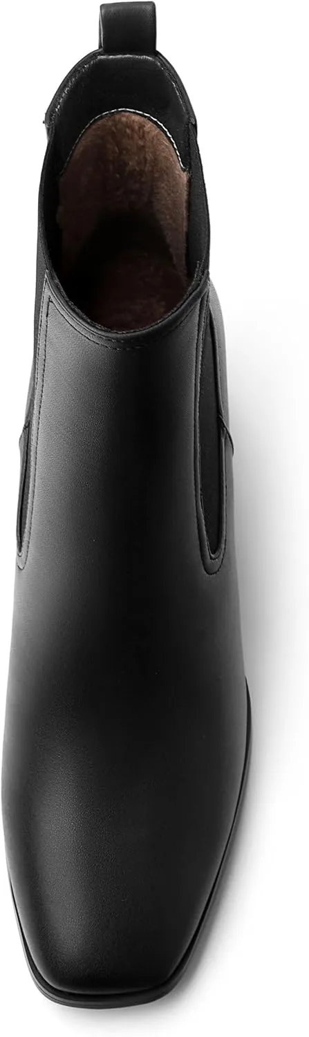 Ankle Boots for Women，Fashionable Soft Elastic Ankle Boots，Square Toe Chunky Mid Heel Women's Ankle Booties