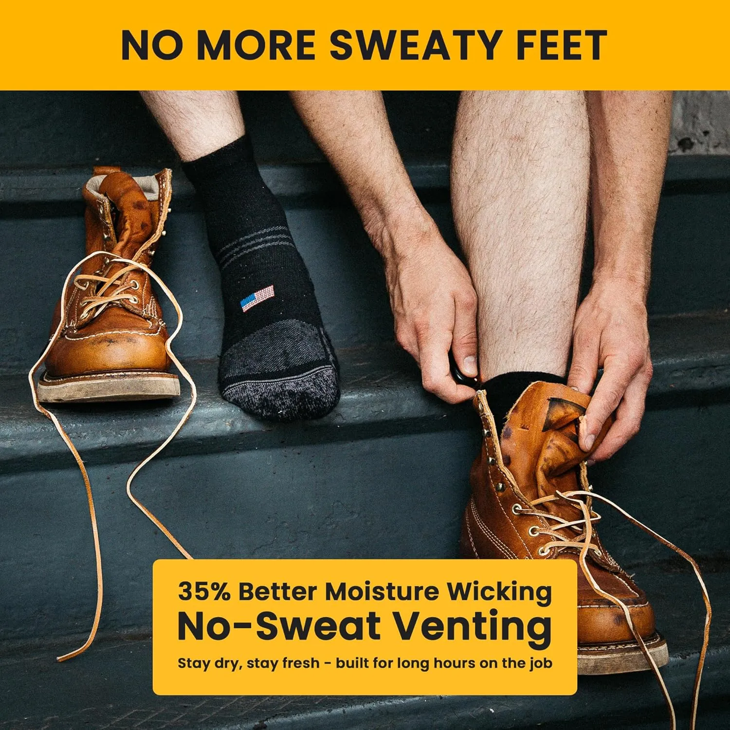 Ankle Work Socks – Sweat-Wicking, Durable Wool Socks for Long Shifts – Up to 6" Boots – Made in USA