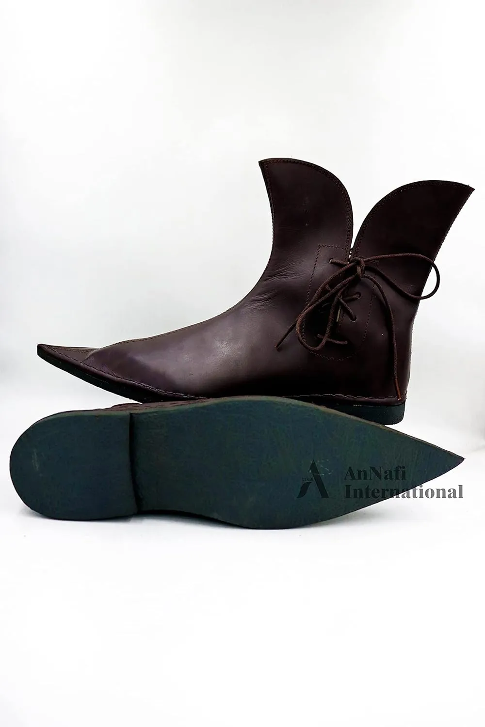 AnNafi® Renaissance Lace-Up Boots | Western Men Leather Loafer Shoes | Pirate Viking Shoe Medieval Cosplay Halloween Footwear Martin Gothic Shoes (Size 10) Brown