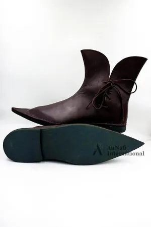 AnNafi® Renaissance Lace-Up Boots | Western Men Leather Loafer Shoes | Pirate Viking Shoe Medieval Cosplay Halloween Footwear Martin Gothic Shoes (Size 10) Brown