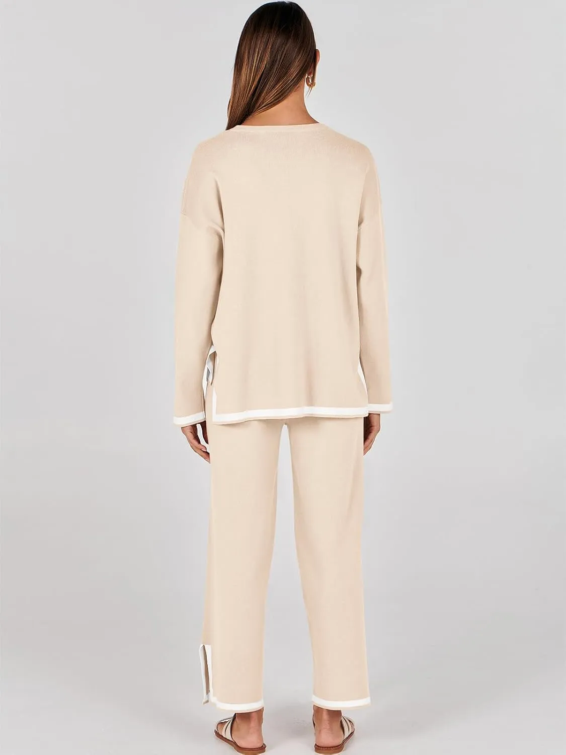 ANRABESS Women's Two Piece Outfits Knit Pullover Sweater Tops & Wide leg Pants Lounge Matching Sweatsuit Tracksuits Sets
