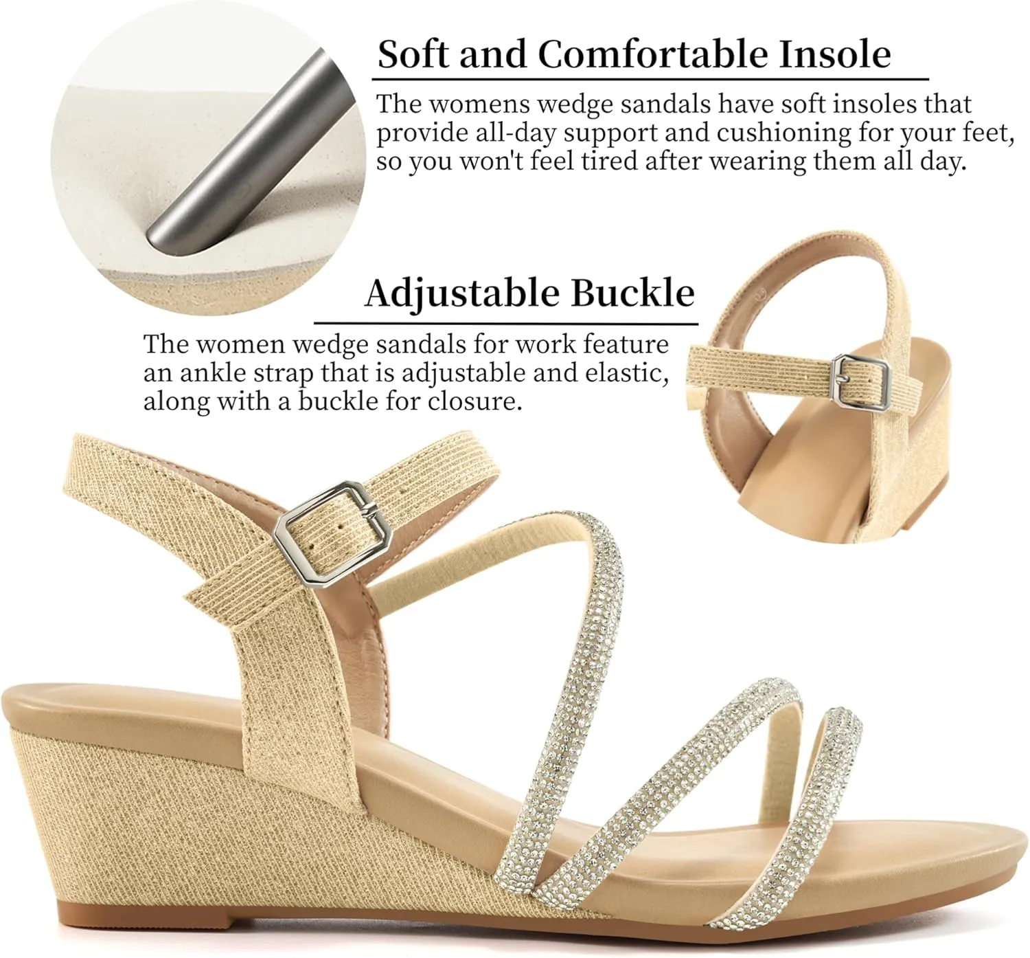 Aomigoct Womens Wedge Dressy Sandals: Sparkly Casual Summer Wedding Sandals for 2025