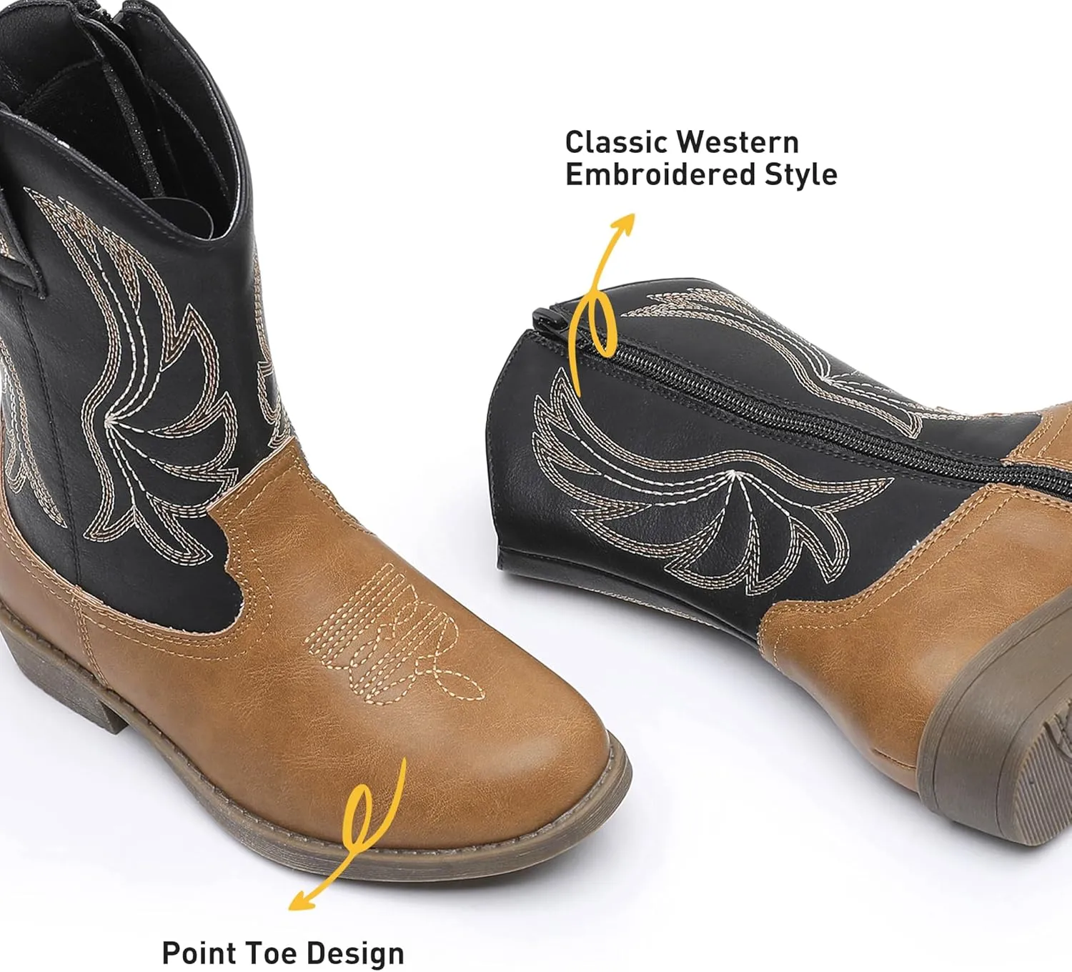 Apakowa Girls Cowboy Boots Side Zipper Cowgirl Boots Embroidered Western Style Toddler Little Kid Big Kid