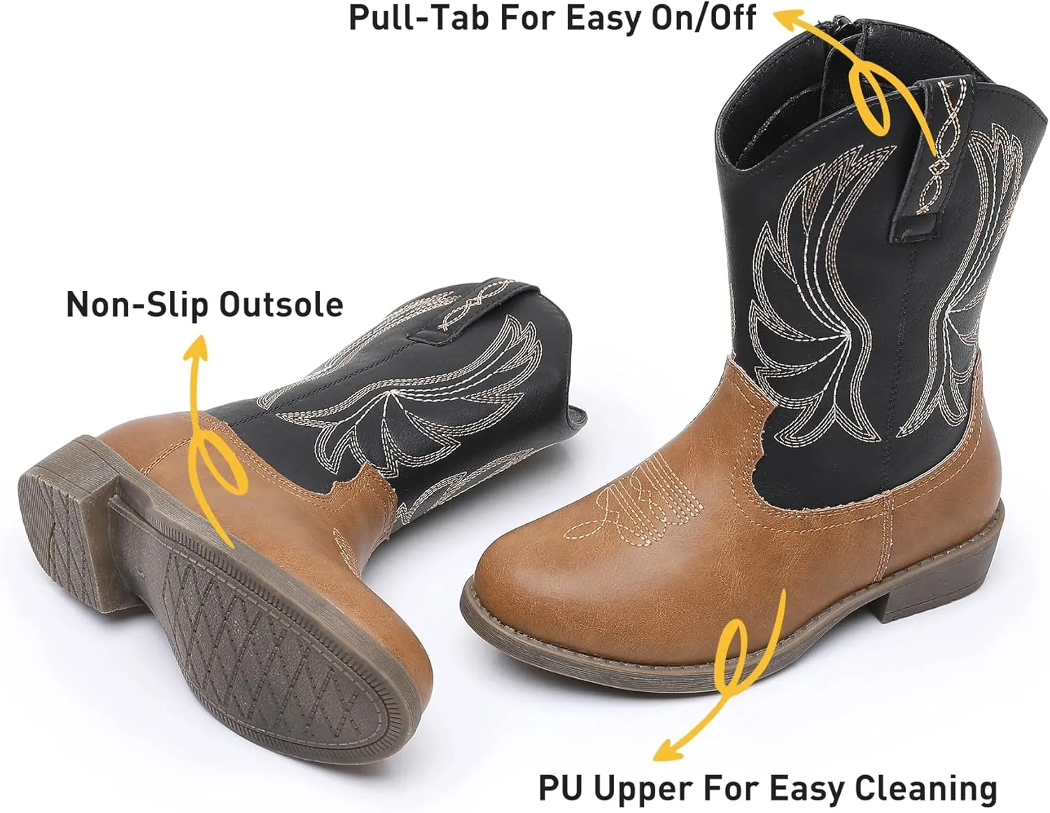 Apakowa Girls Cowboy Boots Side Zipper Cowgirl Boots Embroidered Western Style Toddler Little Kid Big Kid