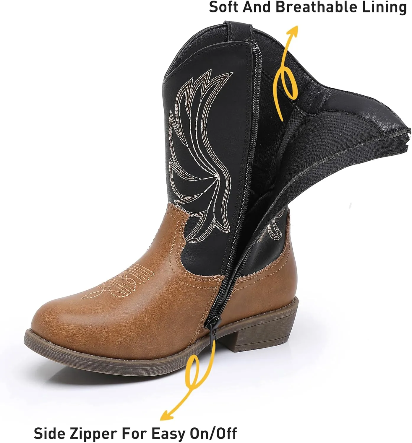 Apakowa Girls Cowboy Boots Side Zipper Cowgirl Boots Embroidered Western Style Toddler Little Kid Big Kid