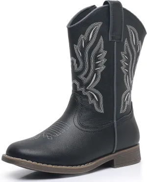 Apakowa Kids Cowboy Boots - Cowboy and Cowgirl Boots for Boys and Girls, Mid-Calf Square Toe Western Rodeo Boots with Embroidery and Side Zipper (Toddler/Little Kid/Big Kid)