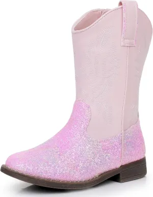 Apakowa Kids Cowboy Boots - Cowboy and Cowgirl Boots for Boys and Girls, Mid-Calf Square Toe Western Rodeo Boots with Embroidery and Side Zipper (Toddler/Little Kid/Big Kid)