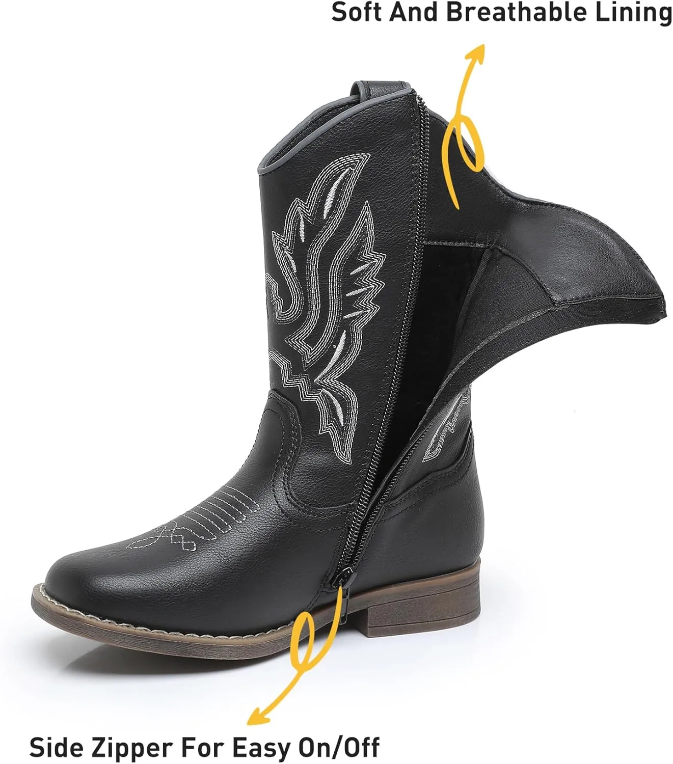 Apakowa Kids Cowboy Boots - Cowboy and Cowgirl Boots for Boys and Girls, Mid-Calf Square Toe Western Rodeo Boots with Embroidery and Side Zipper (Toddler/Little Kid/Big Kid)