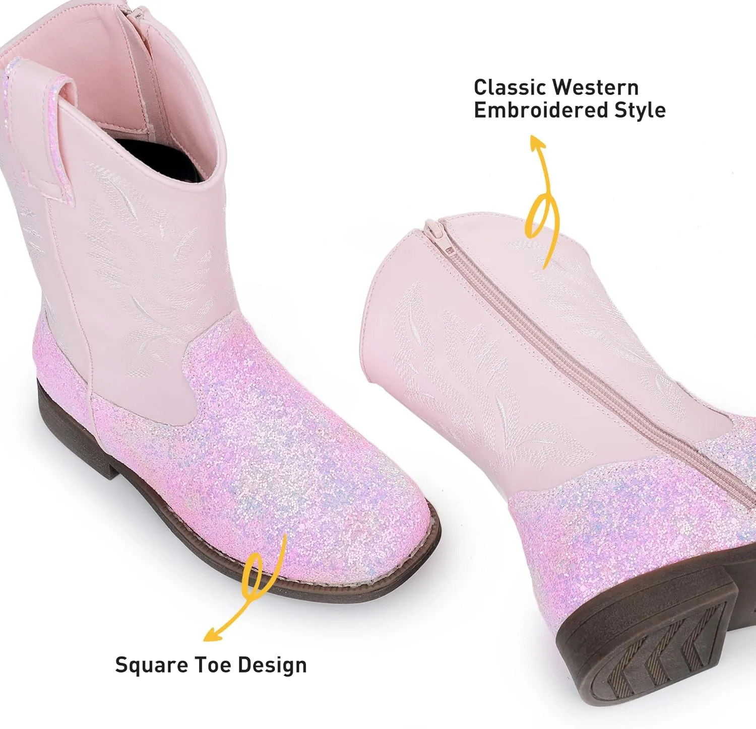 Apakowa Kids Cowboy Boots - Cowboy and Cowgirl Boots for Boys and Girls, Mid-Calf Square Toe Western Rodeo Boots with Embroidery and Side Zipper (Toddler/Little Kid/Big Kid)