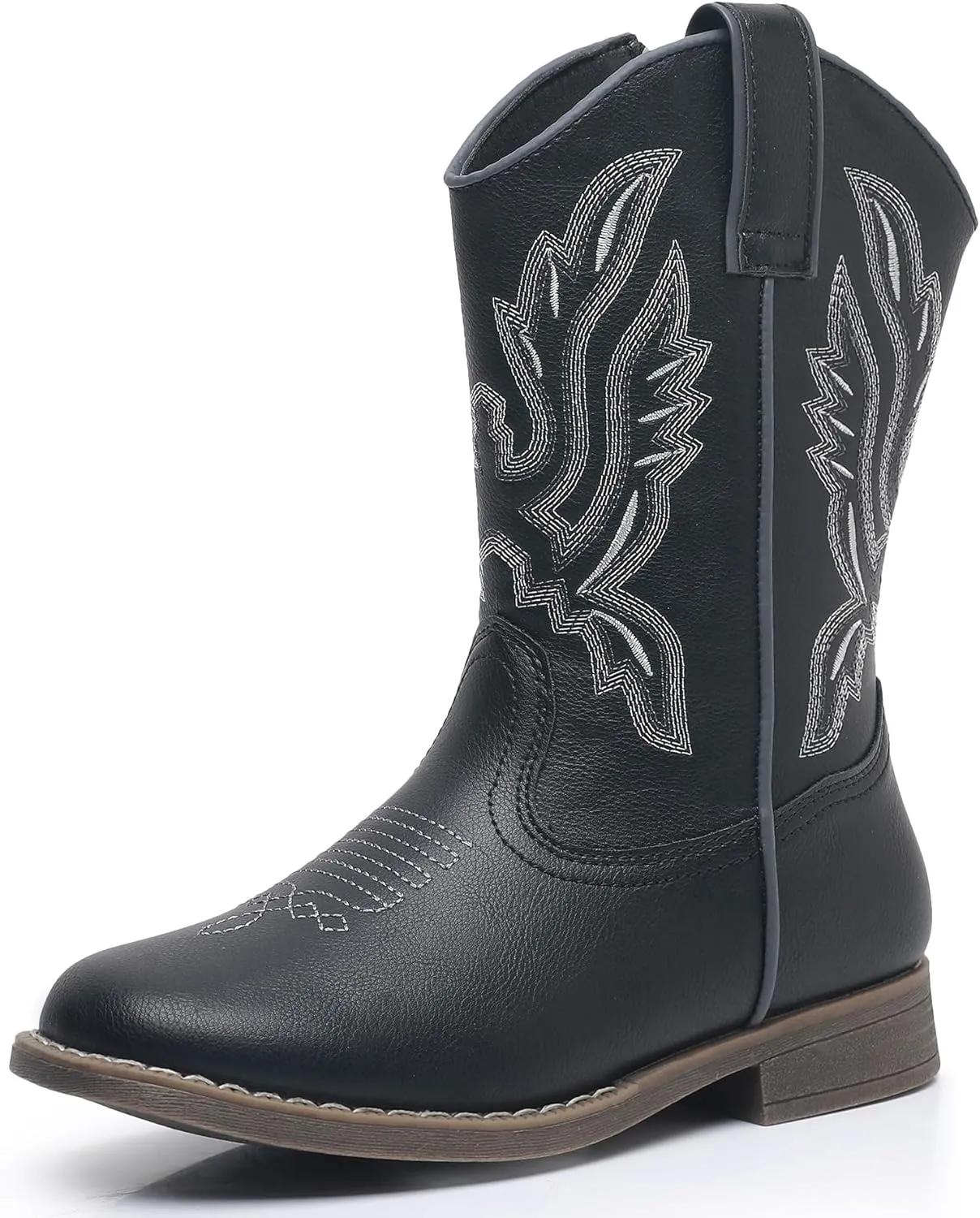 Apakowa Kids Cowboy Boots - Cowboy and Cowgirl Boots for Boys and Girls, Mid-Calf Square Toe Western Rodeo Boots with Embroidery and Side Zipper (Toddler/Little Kid/Big Kid)