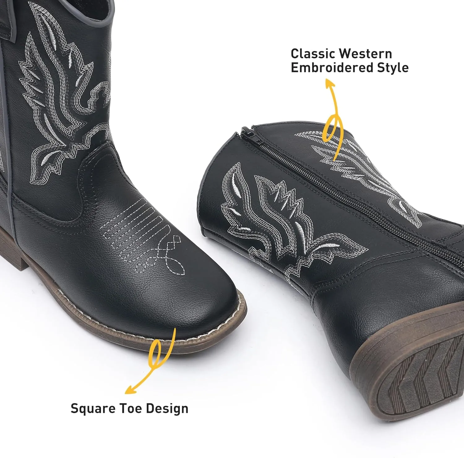 Apakowa Kids Cowboy Boots - Cowboy and Cowgirl Boots for Boys and Girls, Mid-Calf Square Toe Western Rodeo Boots with Embroidery and Side Zipper (Toddler/Little Kid/Big Kid)