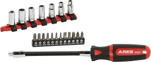 ARES 51021 – 20-Piece Multipurpose Flexible Screwdriver Set – 90 Degree Flex Shaft – Phillips, Slotted, and Tamper Torx Bits and 1/4-Inch Drive Sockets