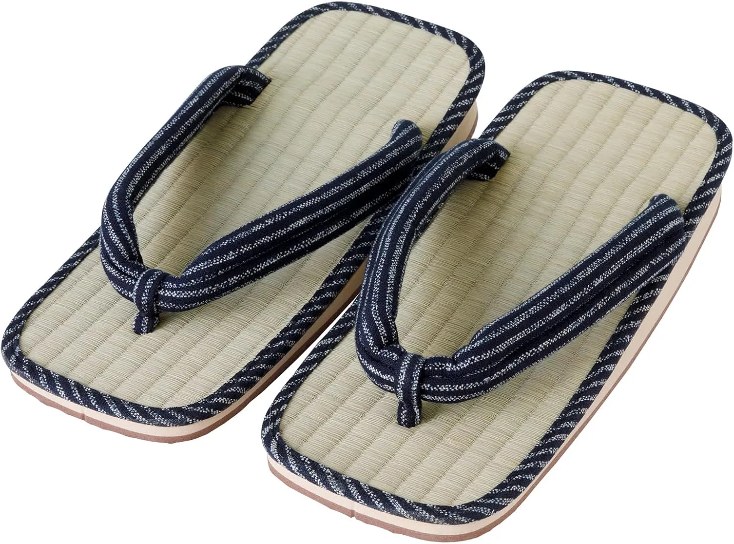 Asayu Japanese Traditional Igusa Setta Sandals, Made in Japan Tatami Zori, Moisture Absorbent, Odour Resistant "Blue Stripe"