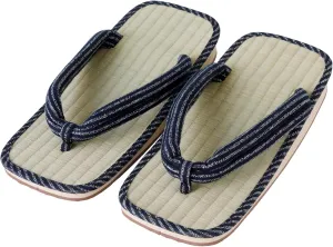 Asayu Japanese Traditional Igusa Setta Sandals, Made in Japan Tatami Zori, Moisture Absorbent, Odour Resistant "Blue Stripe"