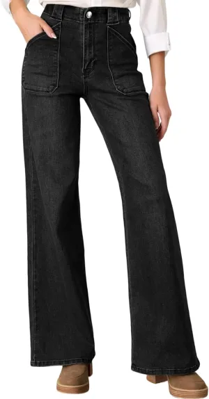 Astylish Women‘s High Waisted Straight Leg Jeans Stretchy Wide Leg Jeans Trendy Denim Pants