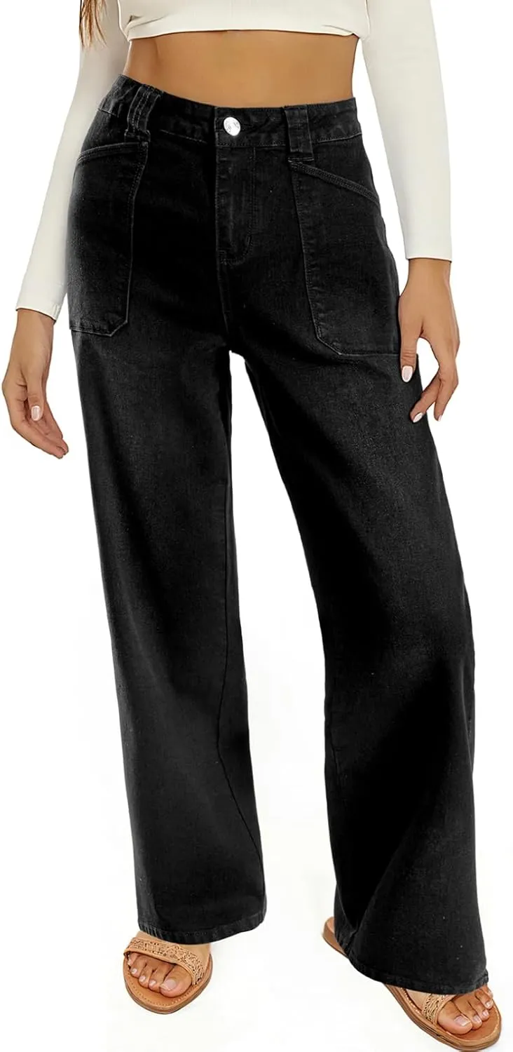 Astylish Women‘s High Waisted Straight Leg Jeans Stretchy Wide Leg Jeans Trendy Denim Pants