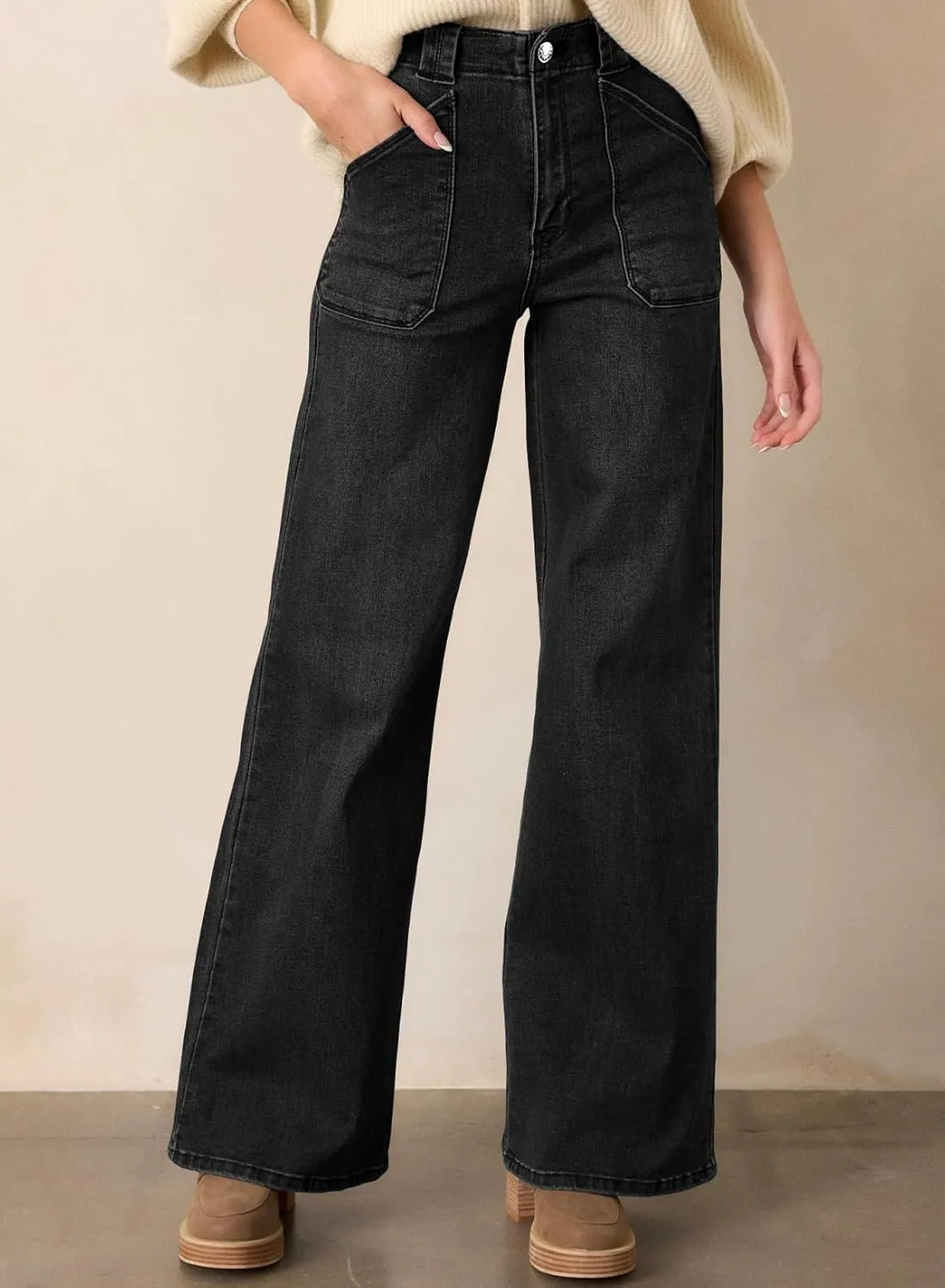 Astylish Women‘s High Waisted Straight Leg Jeans Stretchy Wide Leg Jeans Trendy Denim Pants