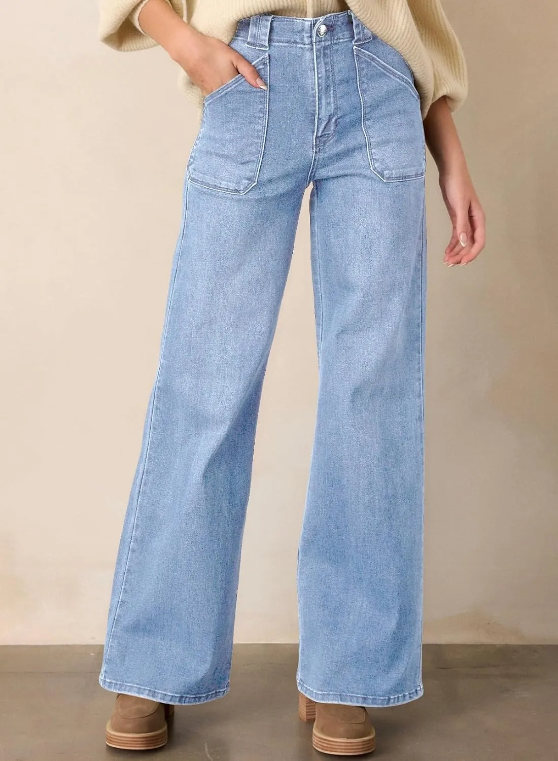 Astylish Women‘s High Waisted Straight Leg Jeans Stretchy Wide Leg Jeans Trendy Denim Pants