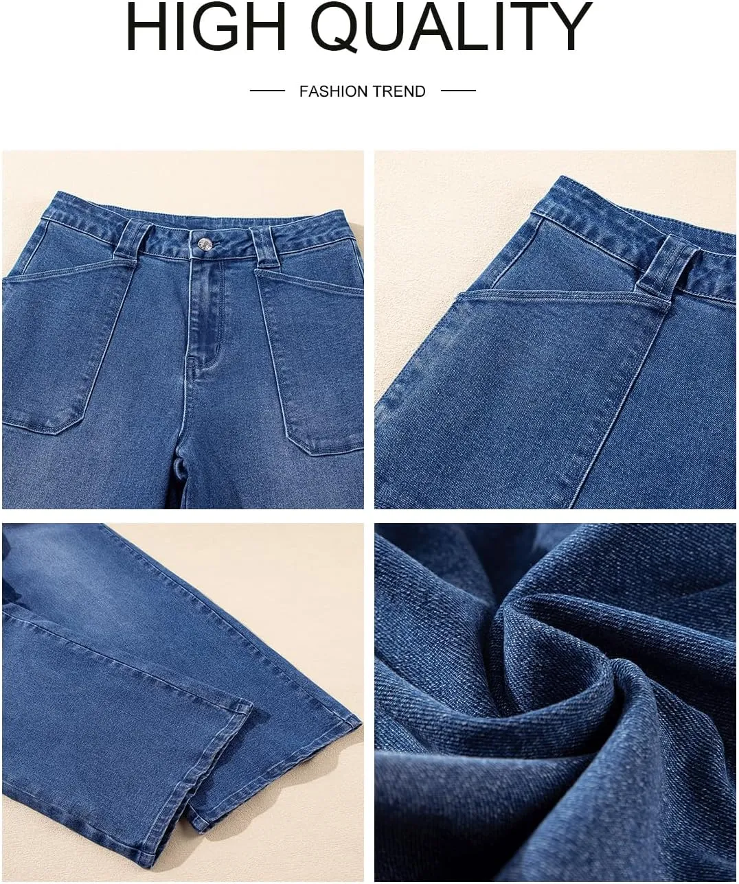 Astylish Women‘s High Waisted Straight Leg Jeans Stretchy Wide Leg Jeans Trendy Denim Pants