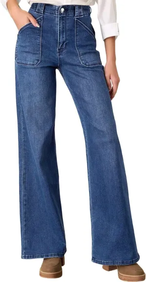 Astylish Women‘s High Waisted Straight Leg Jeans Stretchy Wide Leg Jeans Trendy Denim Pants