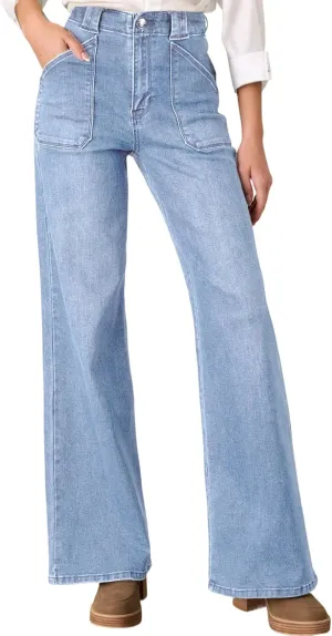 Astylish Women‘s High Waisted Straight Leg Jeans Stretchy Wide Leg Jeans Trendy Denim Pants