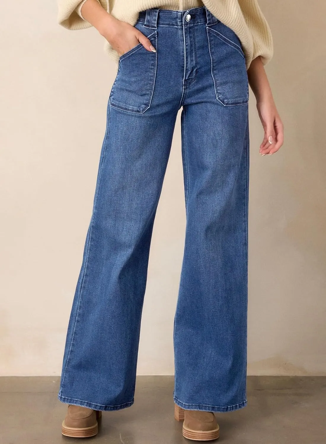 Astylish Women‘s High Waisted Straight Leg Jeans Stretchy Wide Leg Jeans Trendy Denim Pants